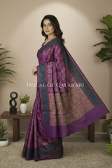 Royal Purple & Antique Gold Banarasi Cotton Patola Saree with all over paisley buti