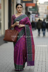 Royal Purple & Antique Copper Banarasi Cotton Patola Saree with all over paisley buti