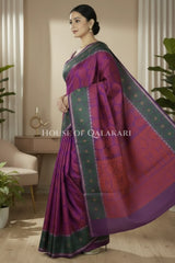 Royal Purple & Antique Copper Banarasi Cotton Patola Saree with all over paisley buti
