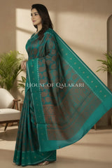 Teal Green & Antique copper Banarasi Cotton Patola Saree with all over paisley buti