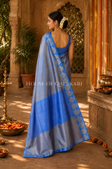 Banarasi Plain Tissue Sarees with Zari Buti border and plain pallu in Powder Blue