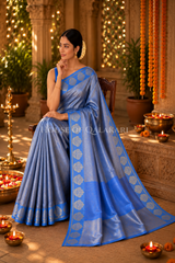 Banarasi Plain Tissue Sarees with Zari Buti border and plain pallu in Powder Blue