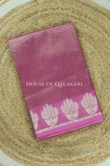 Banarasi Plain Tissue Sarees with Zari buta border and plain pallu in Dusty Rose Pink