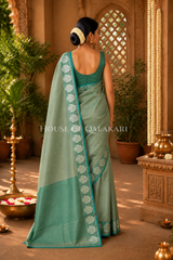 Banarasi Plain Tissue Sarees with Zari buta border and plain pallu in Sage Green