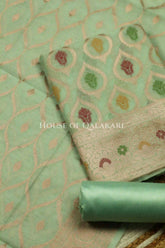 Chanderi Cotton Banarasi Unstitched Dress Material- Sea Green Zari Work