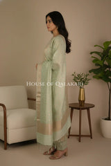Chanderi Cotton Banarasi Dress materials- Sea Green Zari Work