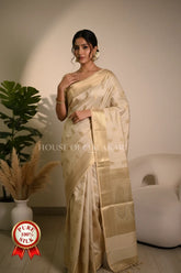 Champagne Gold Banarasi Chiniya Pure Silk saree with Zari Buti & Border