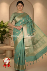 Sea Green Banarasi Chiniya Pure Silk saree with Zari Buti & Border