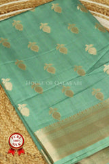 Sea Green Banarasi Chiniya Pure Silk saree with Zari Buti & Border