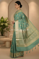 Sea Green Banarasi Chiniya Pure Silk saree with Zari Buti & Border
