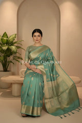 Sea Green Banarasi Chiniya Pure Silk saree with Zari Buti & Border