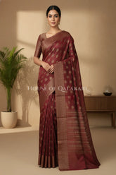 Banarasi Cotton Saree in Maroon Oak with ginni resham buti
