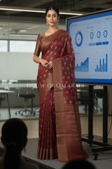 Banarasi Cotton Saree in Maroon Oak with ginni resham buti