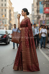 Banarasi Cotton Saree in Maroon Oak with ginni resham buti