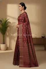 Banarasi Cotton Saree in Maroon Oak with ginni resham buti
