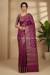 Banarasi Cotton Saree in Royal Jamun Purple with ginni resham buti