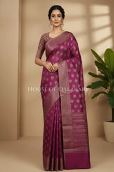 Banarasi Cotton Saree in Royal Jamun Purple with ginni resham buti