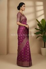 Banarasi Cotton Saree in Royal Jamun Purple with ginni resham buti