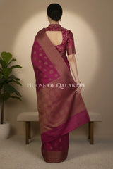 Cotton Banarasi Saree in Plum with resham buti