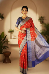 Cotton Banarasi Saree in Sindoor Red-Purple contrast with resham work