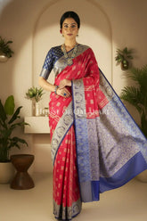 Cotton Banarasi Saree in Cherry Pink-Purple contrast with resham work