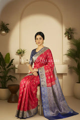 Cotton Banarasi Saree in Cherry Pink-Purple contrast with resham work