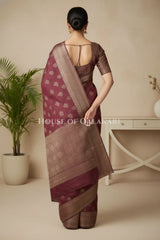 Banarasi Cotton Saree in Maroon Oak with resham flower leaf buti