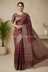 Banarasi Cotton Saree in Maroon Oak with resham flower leaf buti