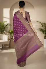 Banarasi Cotton Saree in Royal Jamun Purple with resham Paisley leaf buti