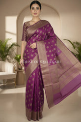 Banarasi Cotton Saree in Royal Jamun Purple with resham Paisley leaf buti
