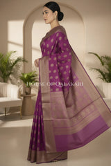 Banarasi Cotton Saree in Royal Jamun Purple with resham Paisley leaf buti