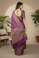 Banarasi Cotton Saree in Royal Jamun Purple with resham flower leaf buti