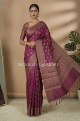 Banarasi Cotton Saree in Royal Jamun Purple with resham flower leaf buti