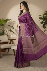 Banarasi Cotton Saree in Royal Jamun Purple with resham flower leaf buti