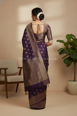Banarasi Cotton Saree in Plum Purple with resham Paisley leaf buti