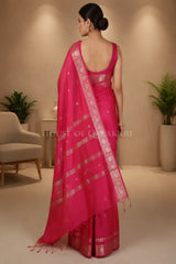 Banarasi Cotton Sarees with Zari Border and subtle pallu in Pink