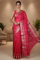 Banarasi Cotton Sarees with Zari Border and subtle pallu in Pink