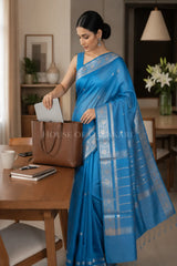 Banarasi Cotton Sarees with Zari Border and subtle pallu in Blue