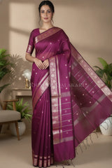 Banarasi Cotton Sarees with Zari Border and subtle pallu in wine