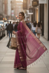 Banarasi Cotton Sarees with Zari Border and subtle pallu in wine
