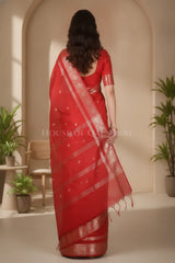 Banarasi Cotton Sarees with Zari Border and subtle pallu in Red