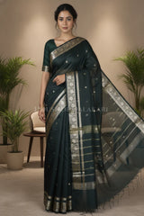 Banarasi Cotton Sarees with Zari Border and subtle pallu in Black