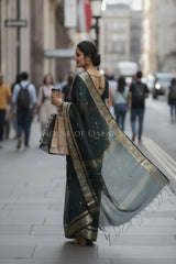 Banarasi Cotton Sarees with Zari Border and subtle pallu in Black