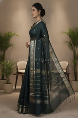 Banarasi Cotton Sarees with Zari Border and subtle pallu in Black