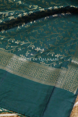 Banarasi Cotton Silk blend Unstitched Dress Material in Deep Teal Green and with matching floral vine jaal dupatta – dupatta