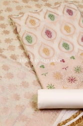 Banarasi Chanderi Cotton Unstitched Dress Material in Cream and with matching floral vine jaal dupatta – product
