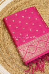 Banarasi Cotton Silk blend Unstitched Dress Material in Pink and with gol buti( Polka dots) inspired work – kurta