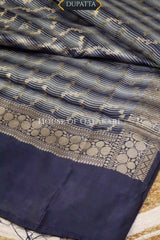 Banarasi Cotton Silk blend Unstitched Dress Material in midnight navy blue and with Bandhani-Leheriya inspired work – dupatta