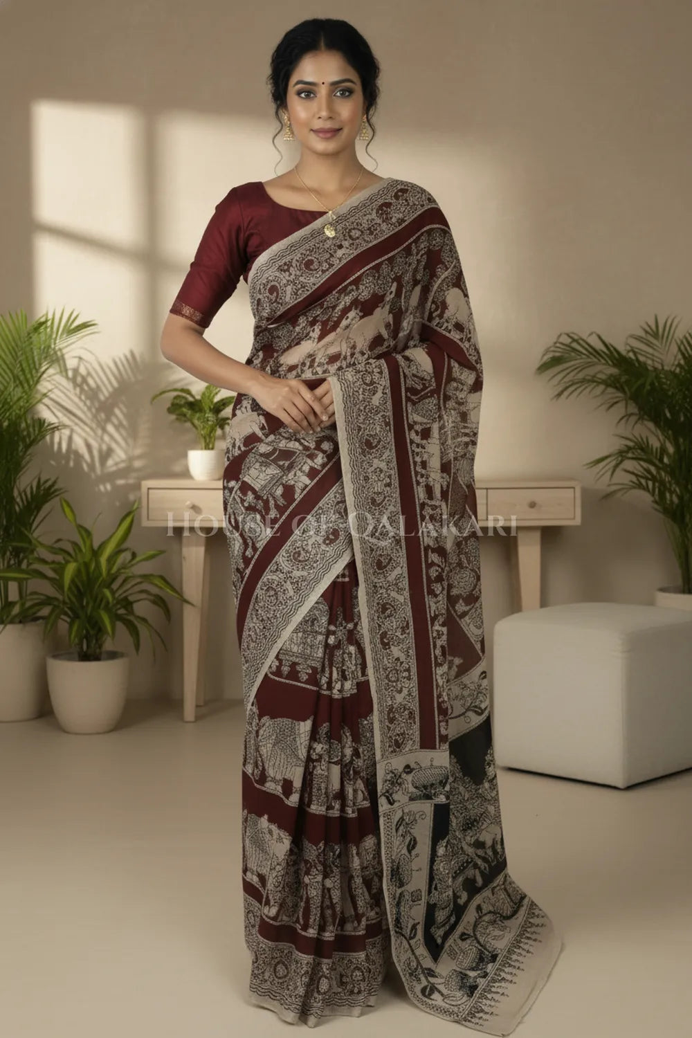 cotton kalamkari saree 0461 front pose