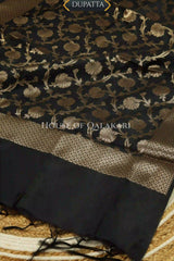 Banarasi silk Unstitched Dress Material in grey and black contrast with Intricate Zari Buti – dupatta